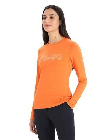 Icebreaker Merino 200 Oasis Long Sleeve Crewe Ski Stripes Női Base Layers Narancssárga | HU 1830UZGT